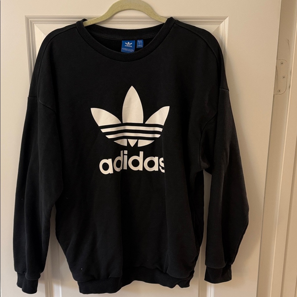 Adidas Men's Black Crewneck Sweater with White Logo